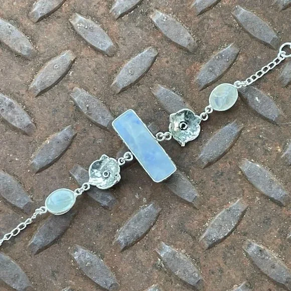 Women Handmade Bracelet Silver Tone Real Rainbow Moonstone Wrist Band Jewelry - Picture 11 of 12